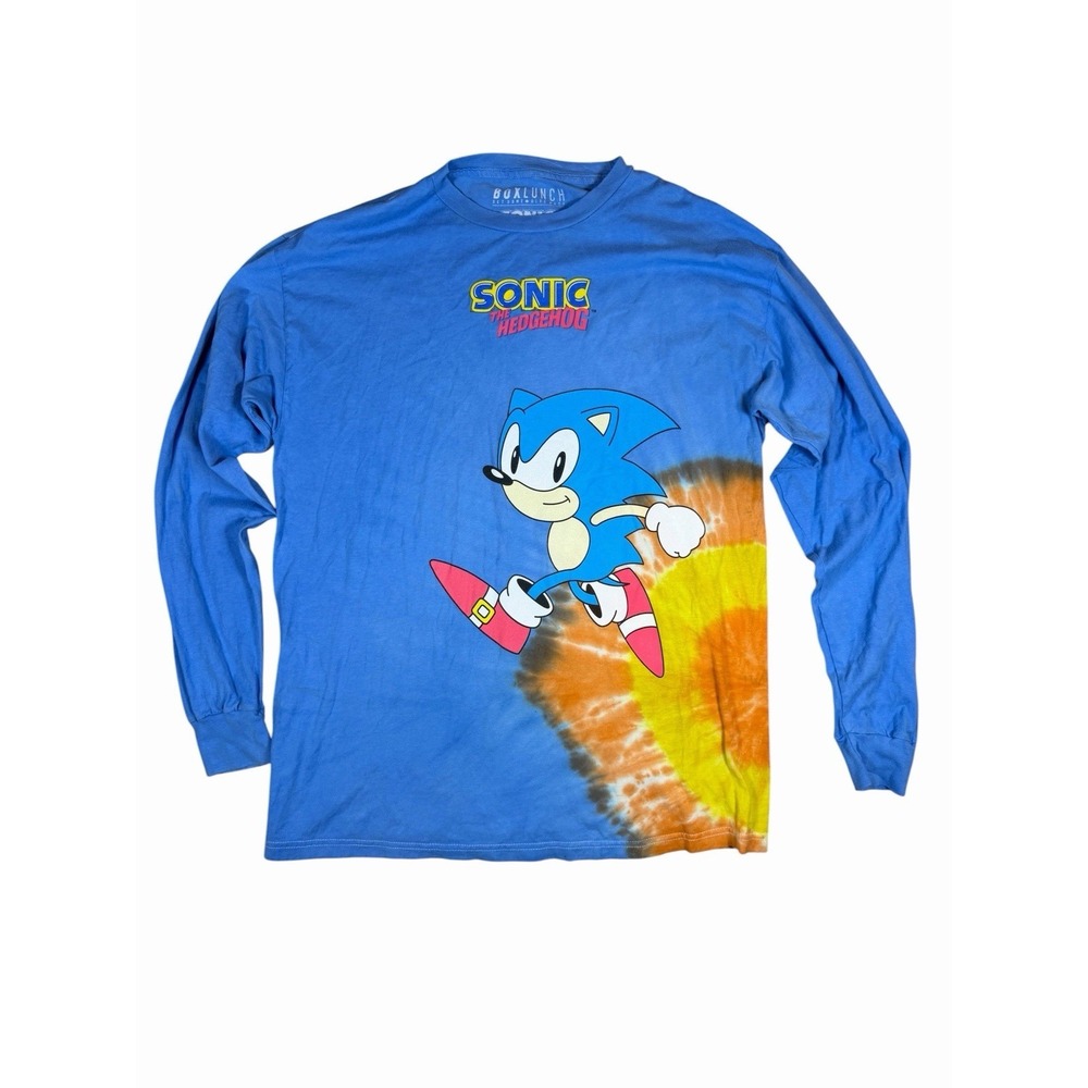 Classic Sonic The Hedgehog Graphic Long Sleeve T-Shirt Mens Large Blue SEGA